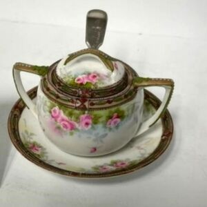 Vintage Nippon Porcelain Mustard bowl with English spoon